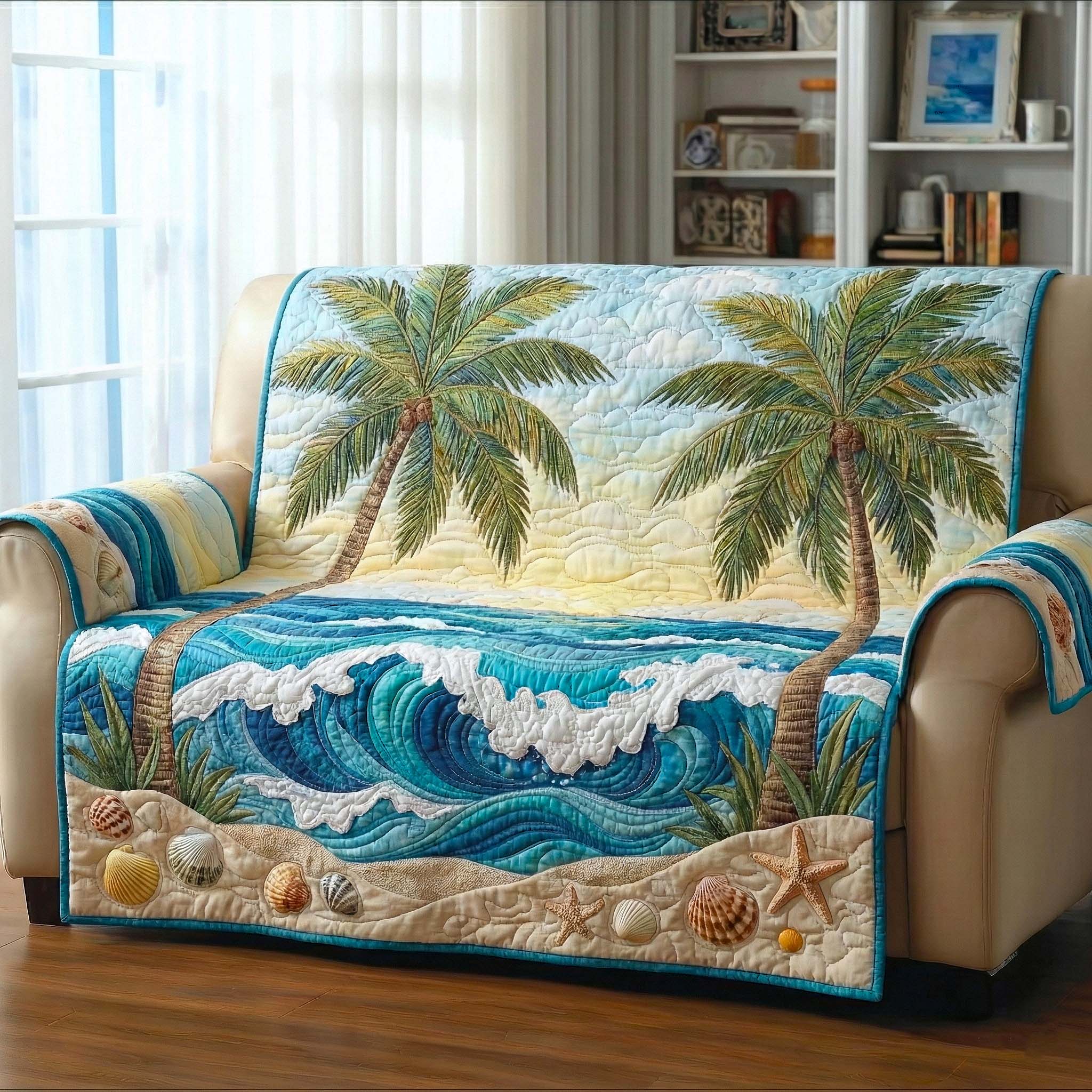 Coastal Breeze Quilted Sofa Cover Coastal Home Couch Cover Gift For House Lover - Tradiviet
