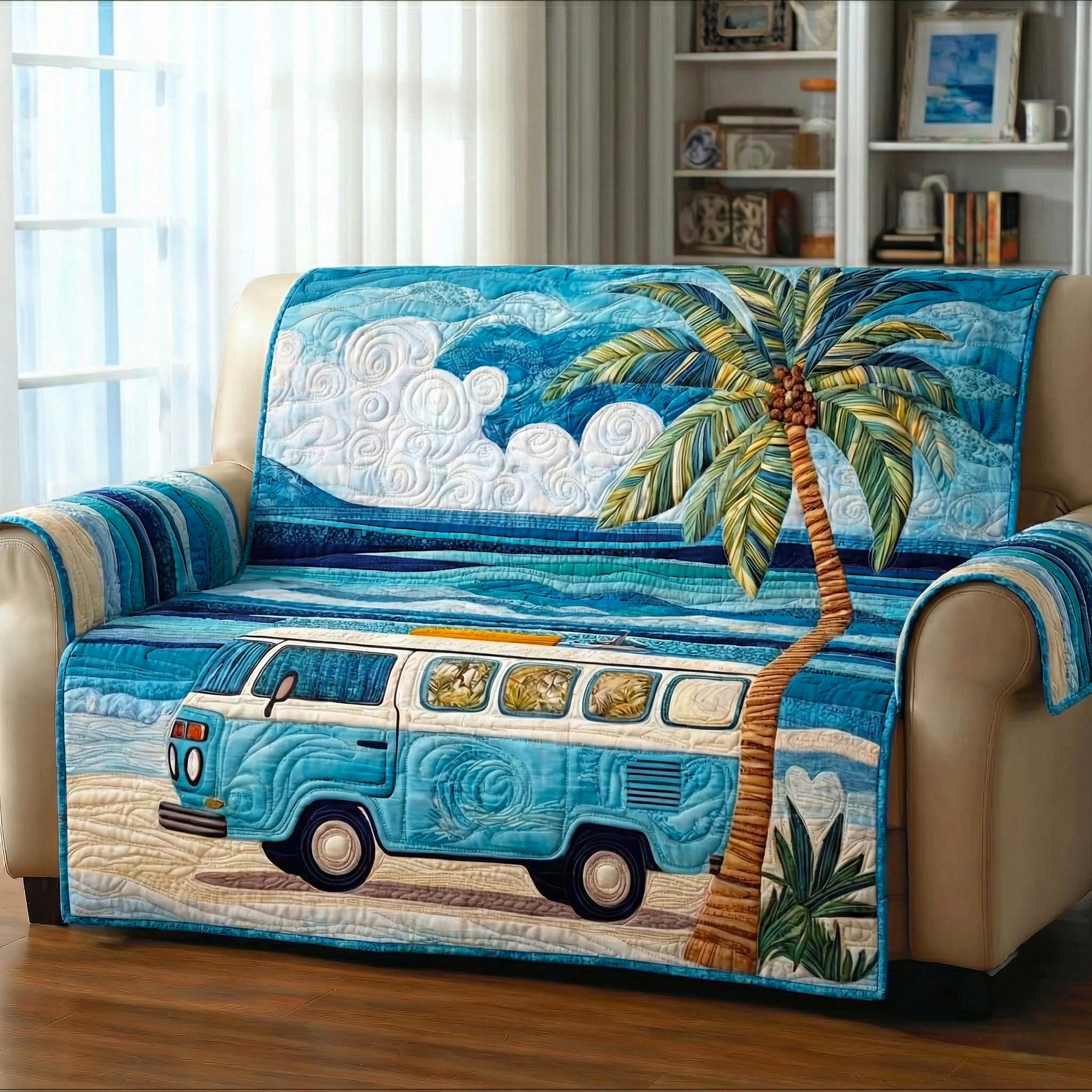 Coastal Breeze Quilted Sofa Cover Coastal Home Couch Cover Gifts For Home Lovers - Tradiviet