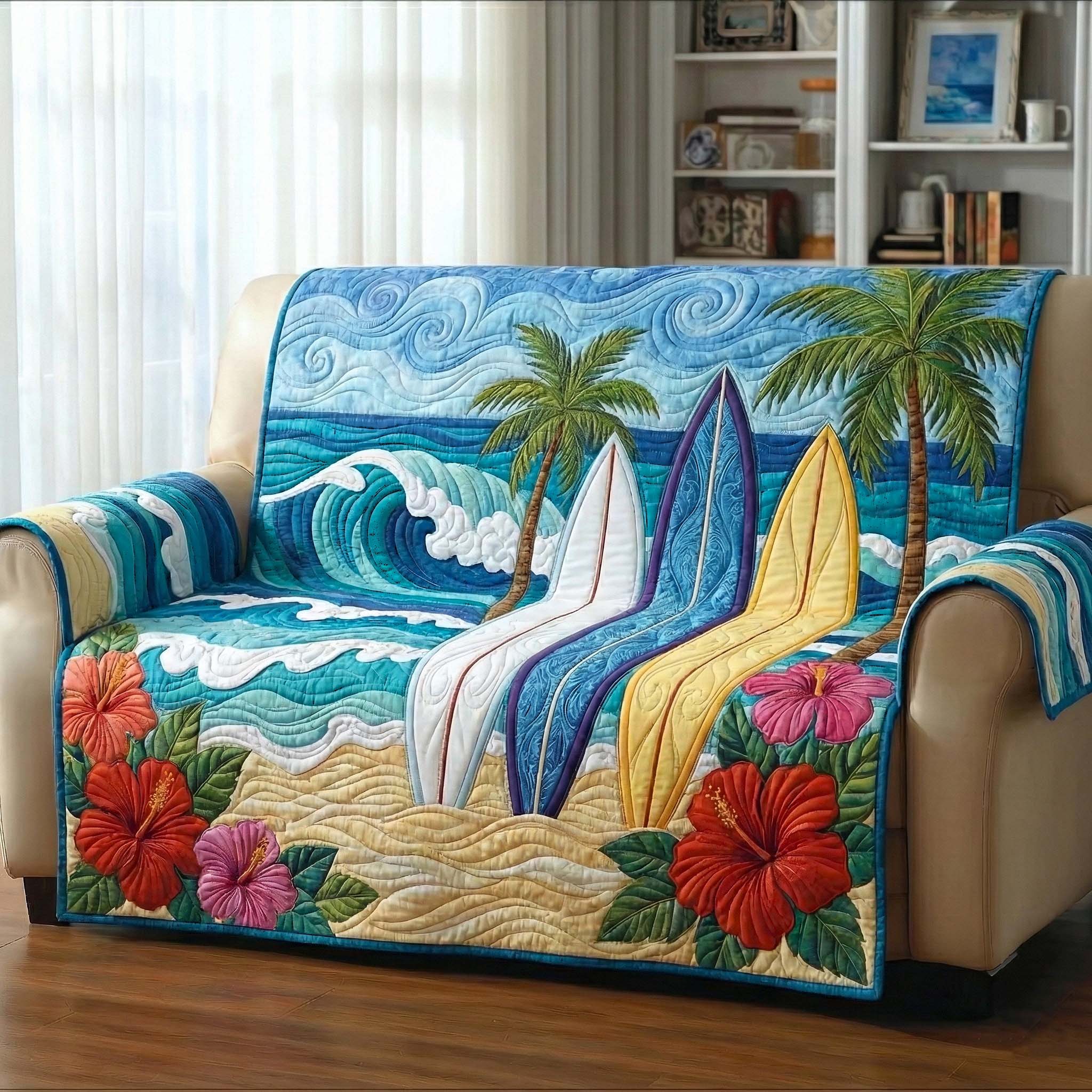 Coastal Breeze Quilted Sofa Cover Coastal Home Couch Cover Gifts For House Lovers - Tradiviet