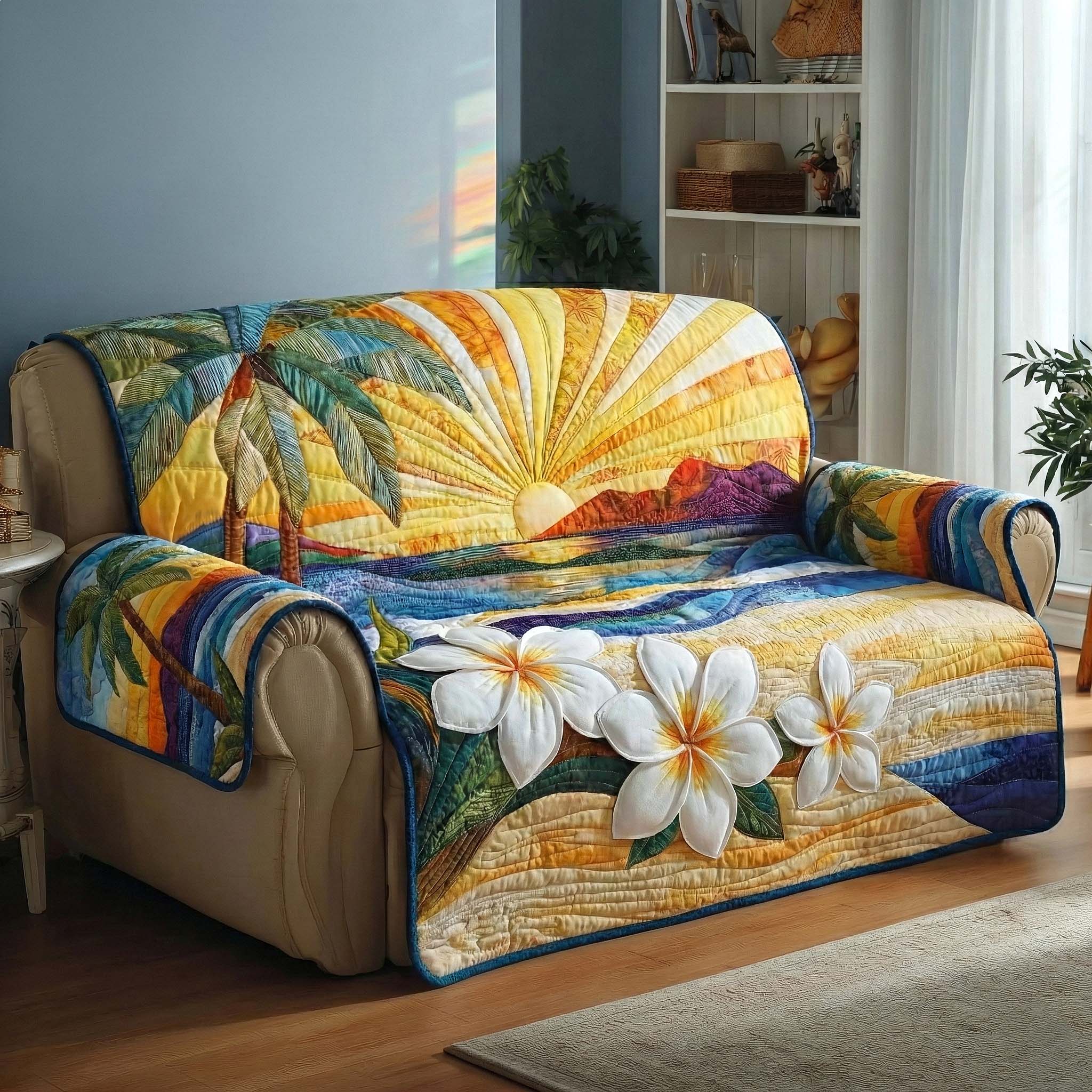 Coastal Breeze Quilted Sofa Cover Coastal Home Couch Cover Top Home Decor Gifts - Tradiviet