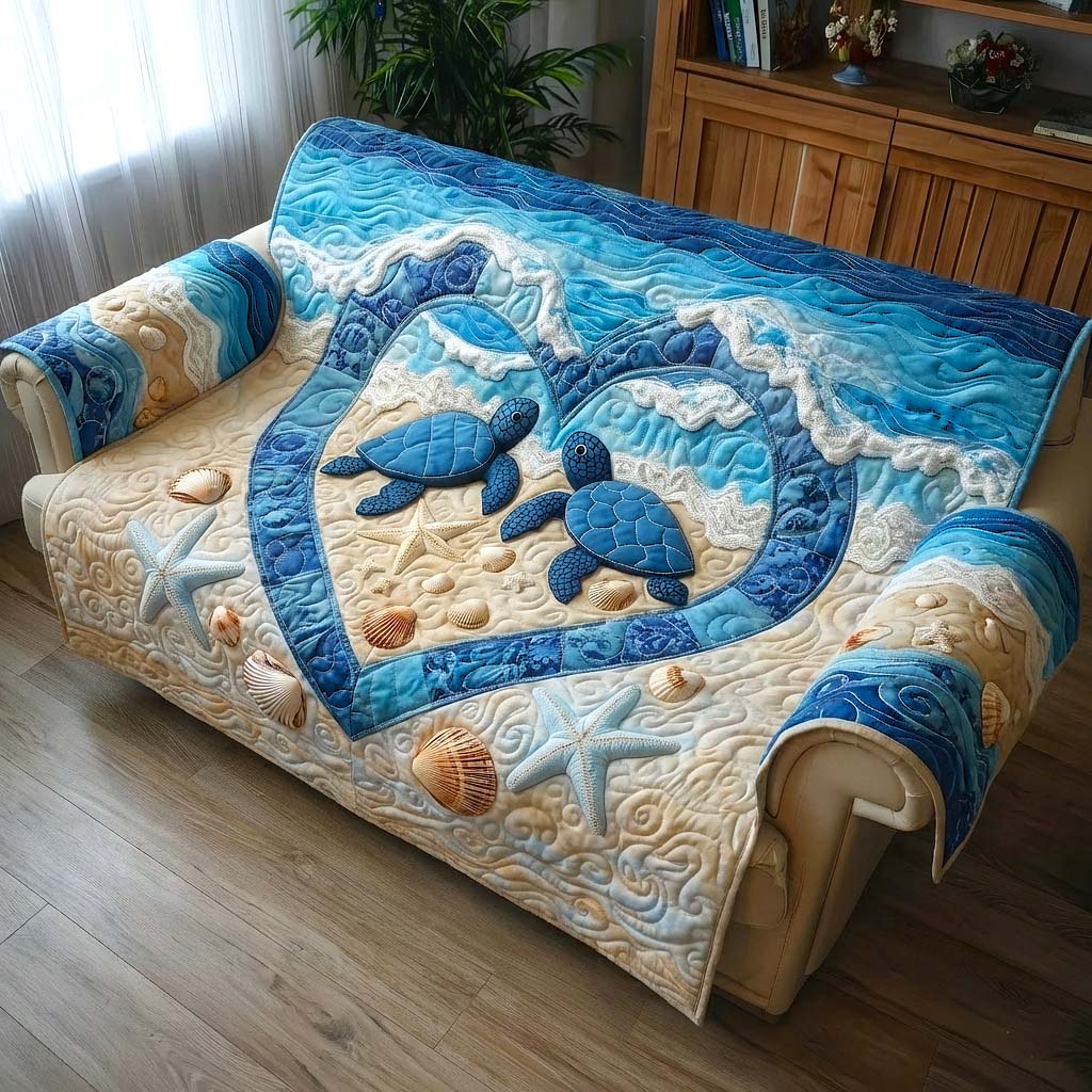 Coastal Breeze Quilted Sofa Cover Coastal Home Couch Cover Trendy Room Decor Gifts - Tradiviet