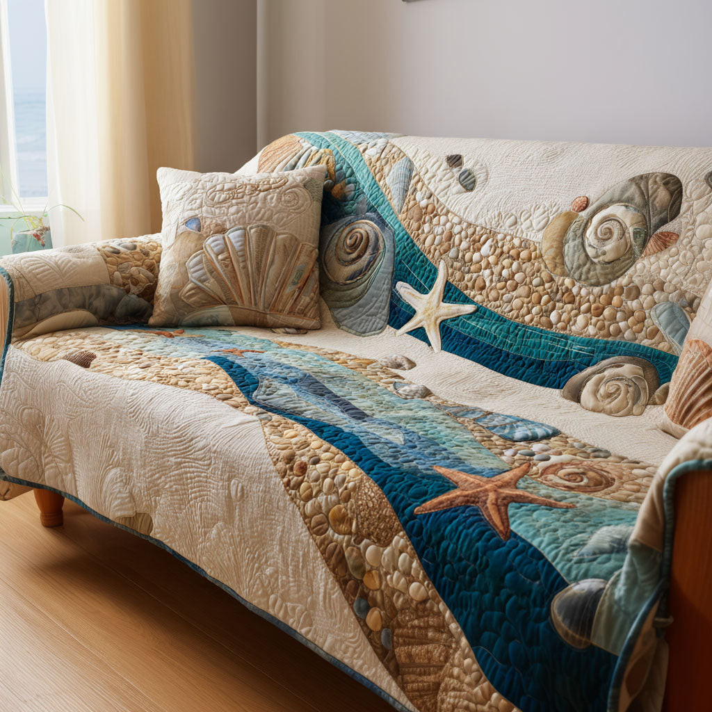 Coastal Breeze Quilted Sofa Cover Sofa Couch Slipcover Beach Lover Gifts For Him - Tradiviet