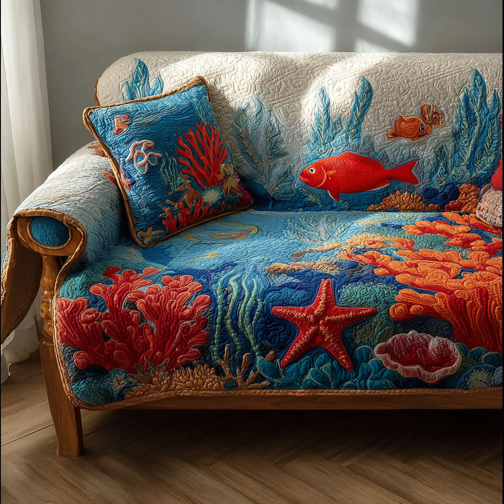 Coastal Calm Quilted Sofa Cover Neutral Home Room Decor Gifts For New Homes - Tradiviet