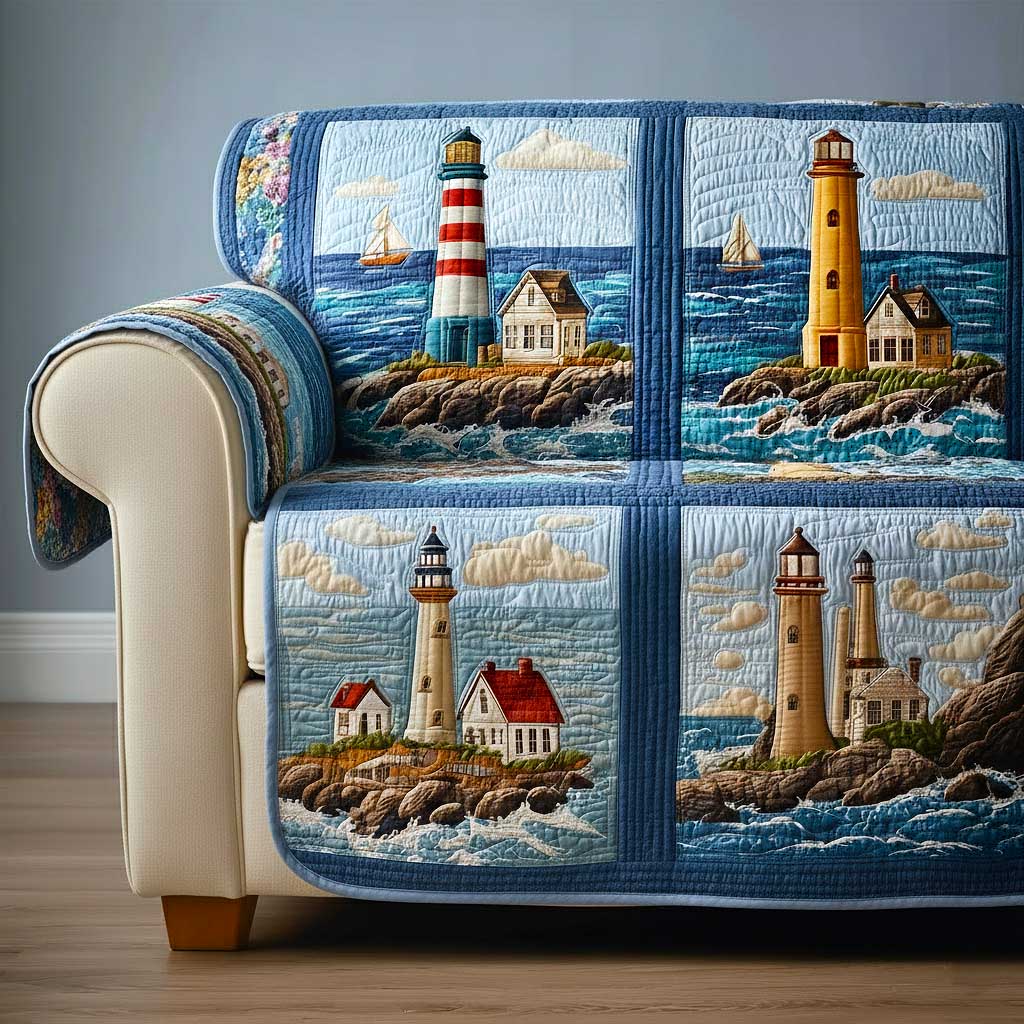 Coastal Charm Quilted Sofa Cover Coastal Home Couch Cover Cool Room Decor Gifts - Tradiviet