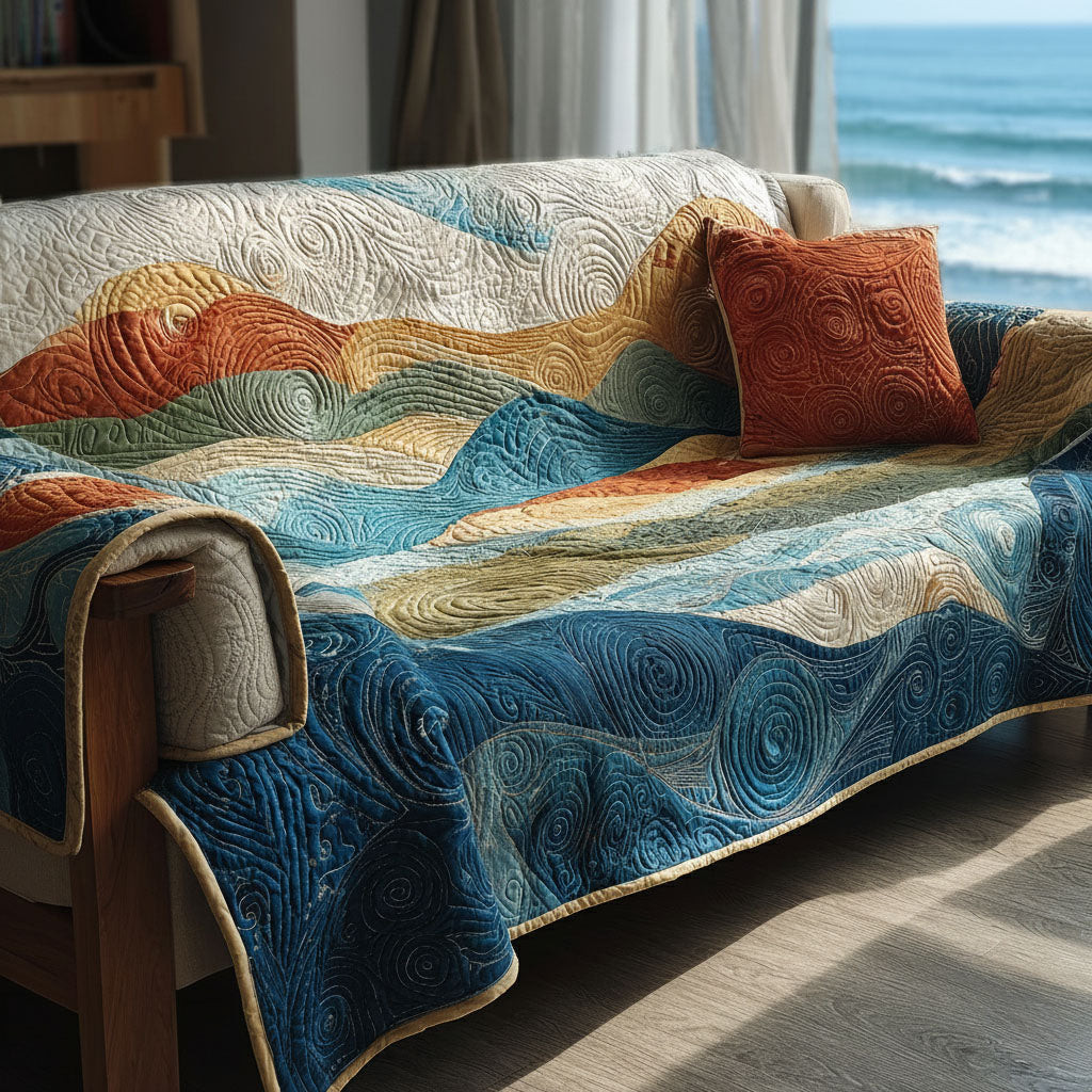 Coastal Curl Quilted Sofa Cover Sofa Saver Covers Unique Gifts For Ocean Lovers - Tradiviet