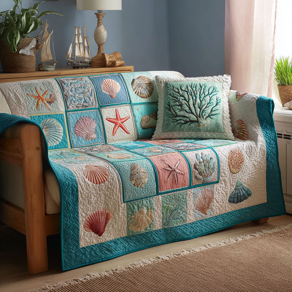 Coastal Dream Quilted Sofa Cover Sofa Cover Couch Ocean Gift For Beach Lover - Tradiviet