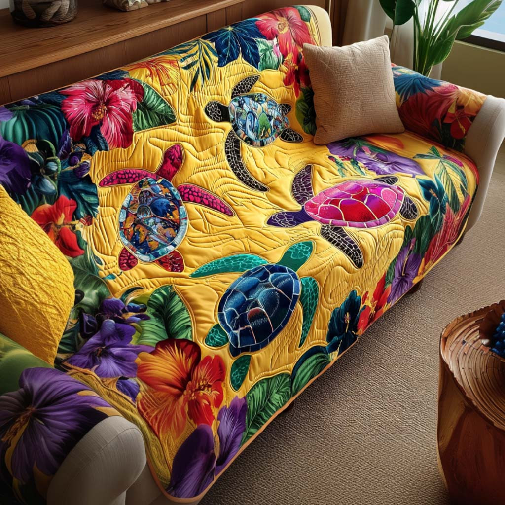 Coastal Drift Quilted Sofa Cover Furniture Protectors For Sofas Sea Turtle Merchandise - Tradiviet