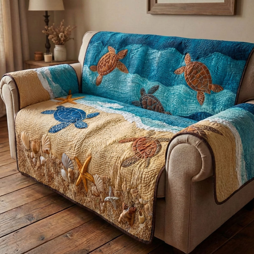 Coastal Drift Quilted Sofa Cover Indoor Decoration Turtle Gifts For Turtle Lovers - Tradiviet