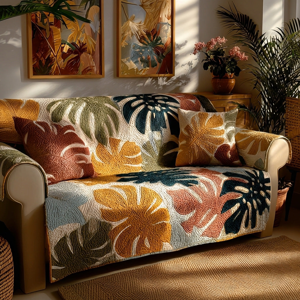 Coastal Florals Quilted Sofa Cover Farmhouse Room Decor Gift For Room Lovers - Tradiviet