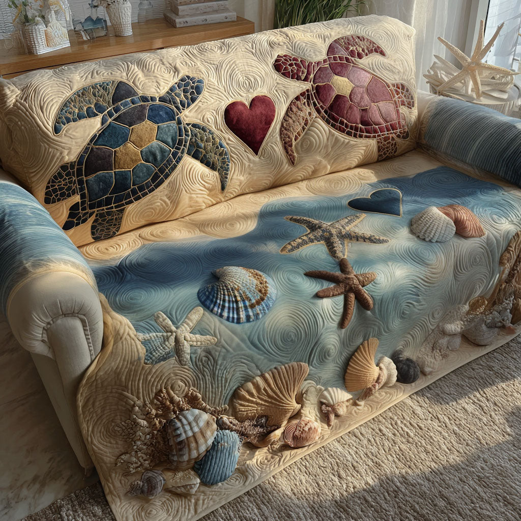 Coastal Heart Turtles Quilted Sofa Cover Sofa Saver Covers Gifts That Help Sea Turtles - Tradiviet