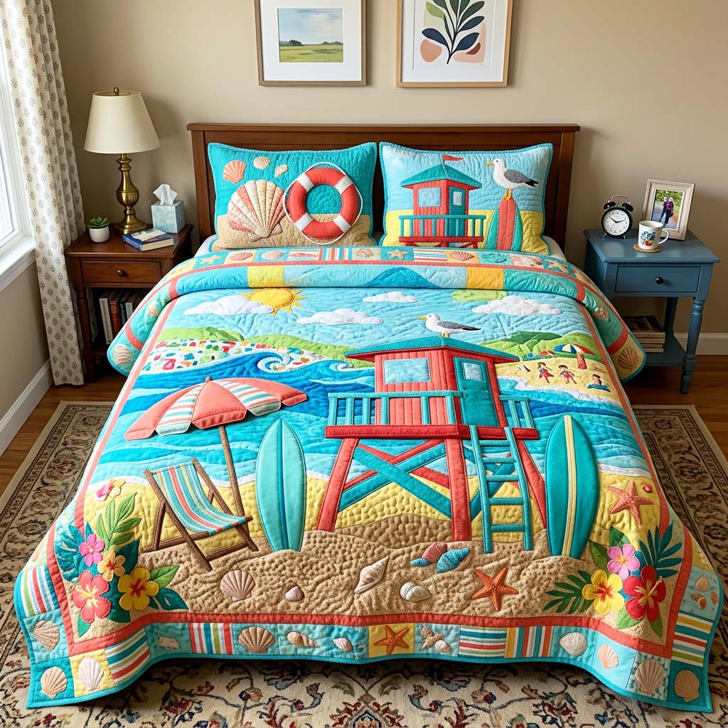 Coastal Hut Quilted Bedding Set Coastal Hut Western Gift For Coastal Hut - Tradiviet
