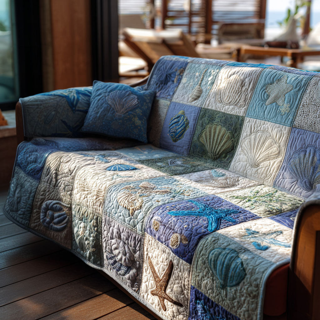 Coastal Reverie Quilted Sofa Cover Best Sectional Couch Covers Presents For Ocean Lovers - Tradiviet