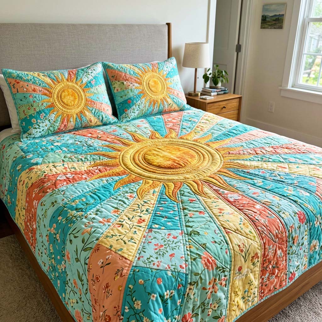 Coastal Sun Quilted Bedding Set Coastal Sun Lounge Gift For Coastal Sun - Tradiviet