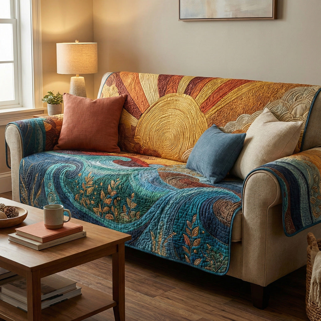 Coastal Sun Quilted Sofa Cover Unique Room Decor Sun Gifts For Him - Tradiviet