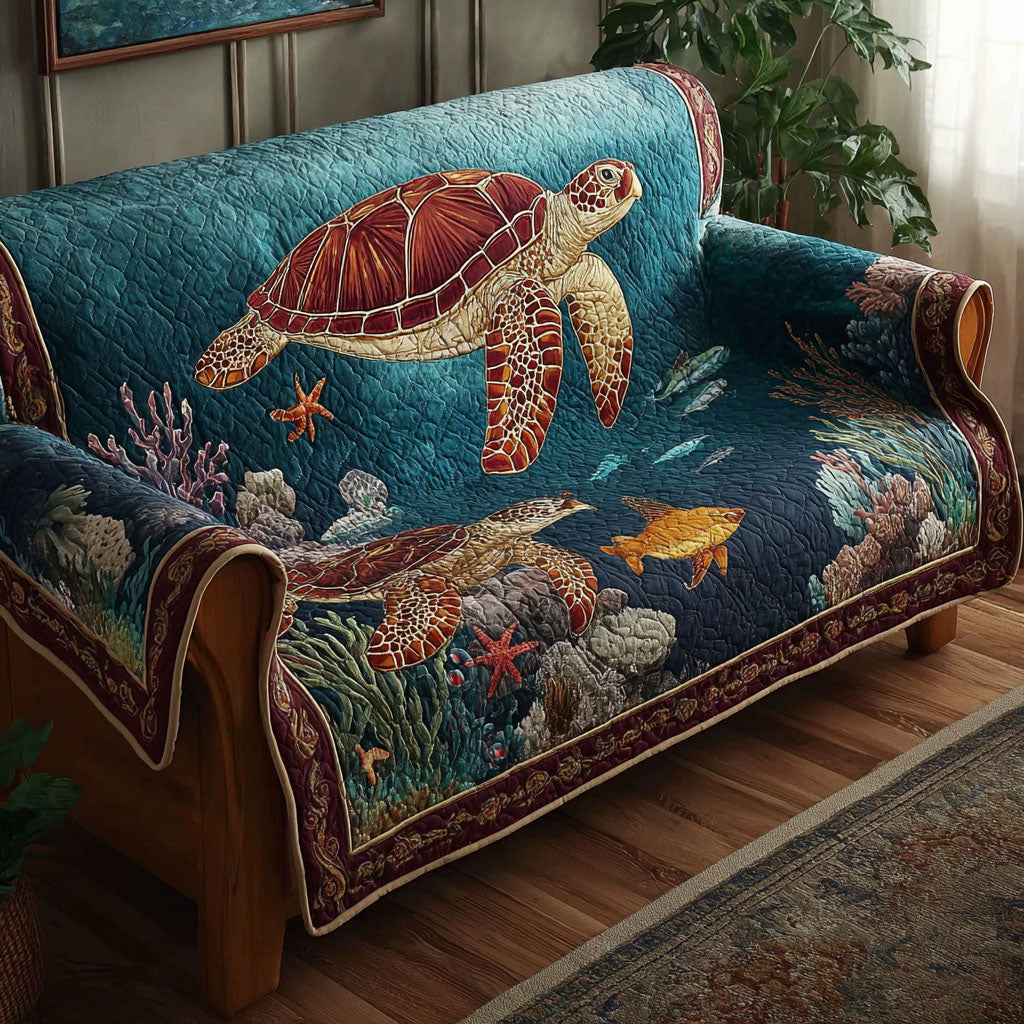 Coastal Turtle Quilted Sofa Cover Creative Home Room Decor Unique Home Decor Finds - Tradiviet
