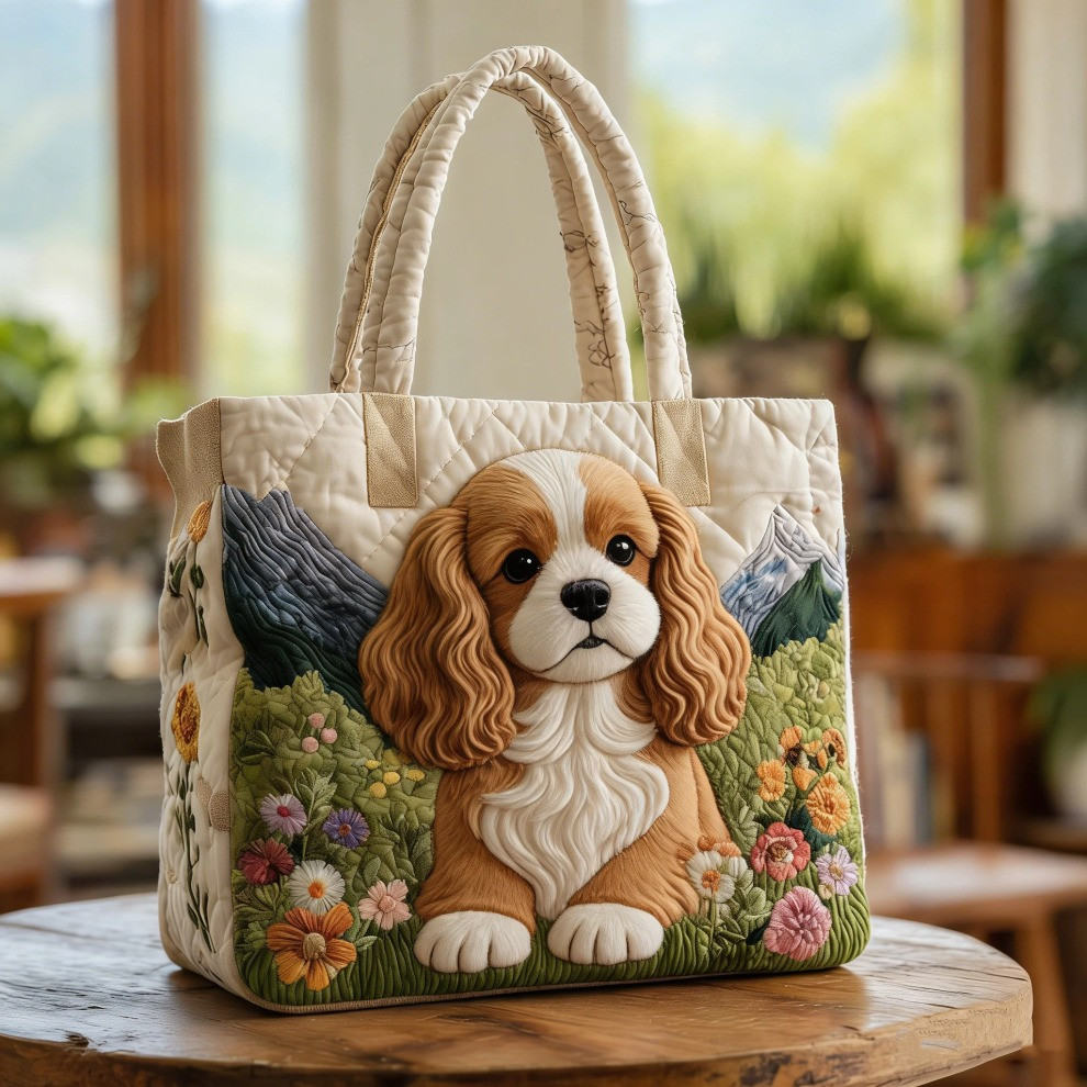 Cocker Spaniel Quilted Tote Bag Cute Dog Spring Floral Totes Gifts For Cocker Spaniel Lovers - Tradiviet