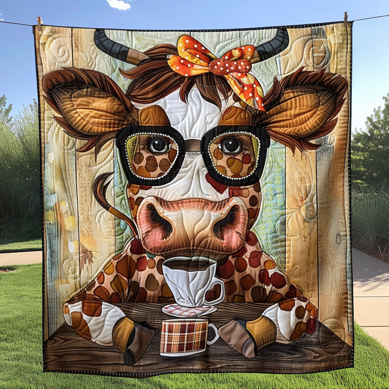 Coffee Heifer Quilted Blanket Holiday Living Decorations Gift For Farmhouse Decor - Tradiviet