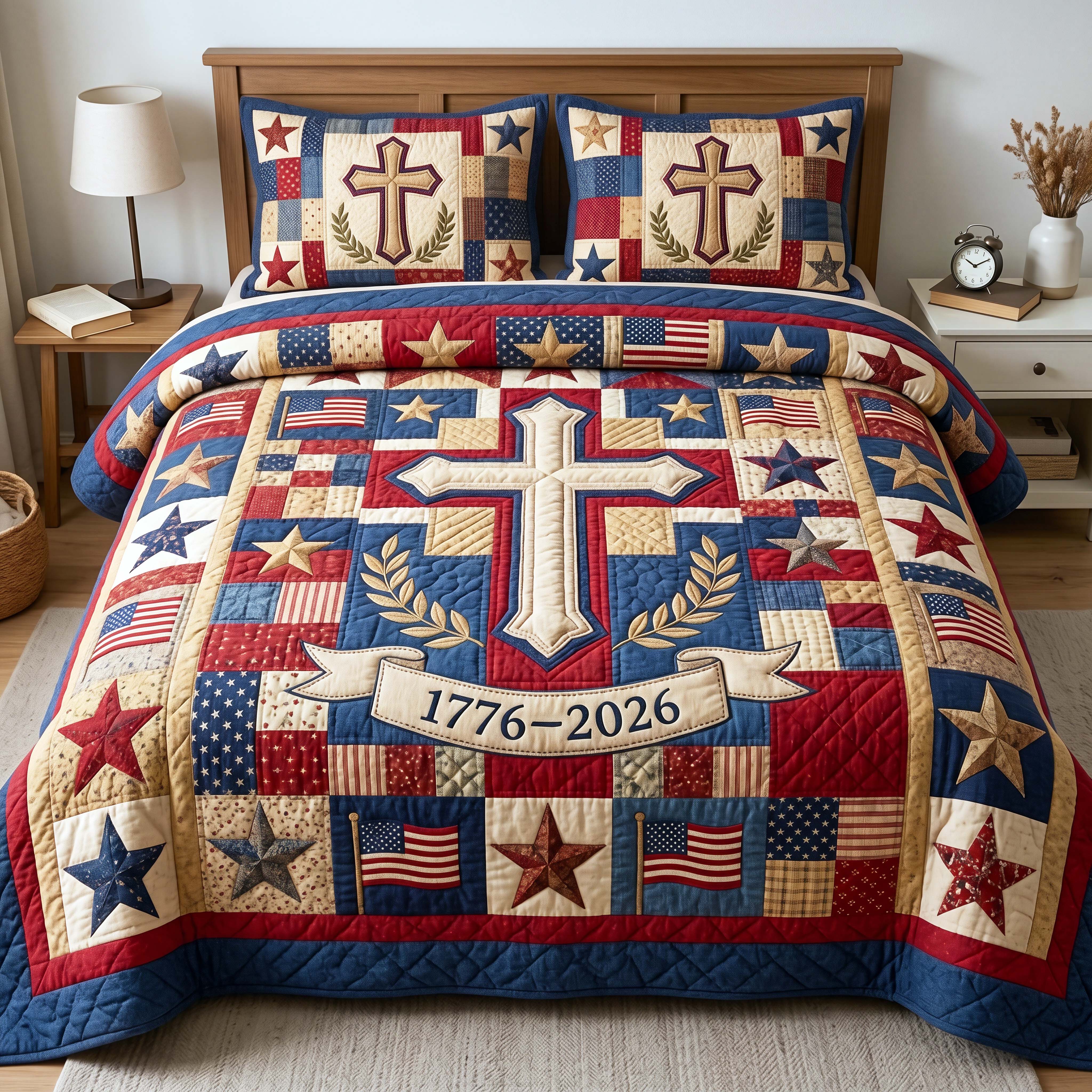 Colonial Cross Quilted Bedding Set Colonial Cross Aura Gift For Colonial Cross - Tradiviet