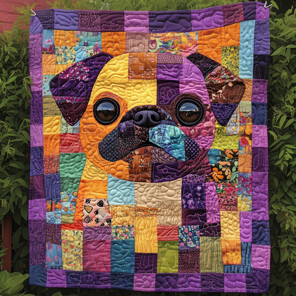 Color Splash Pug Quilted Blanket Autumn Inspired Bedroom Gift For Housewarming - Tradiviet