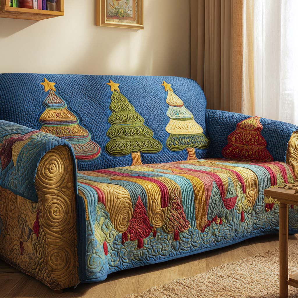 Colorburst Christmas Trees Quilted Sofa Cover Christmas Living Decor Cool Christmas Gifts - Tradiviet