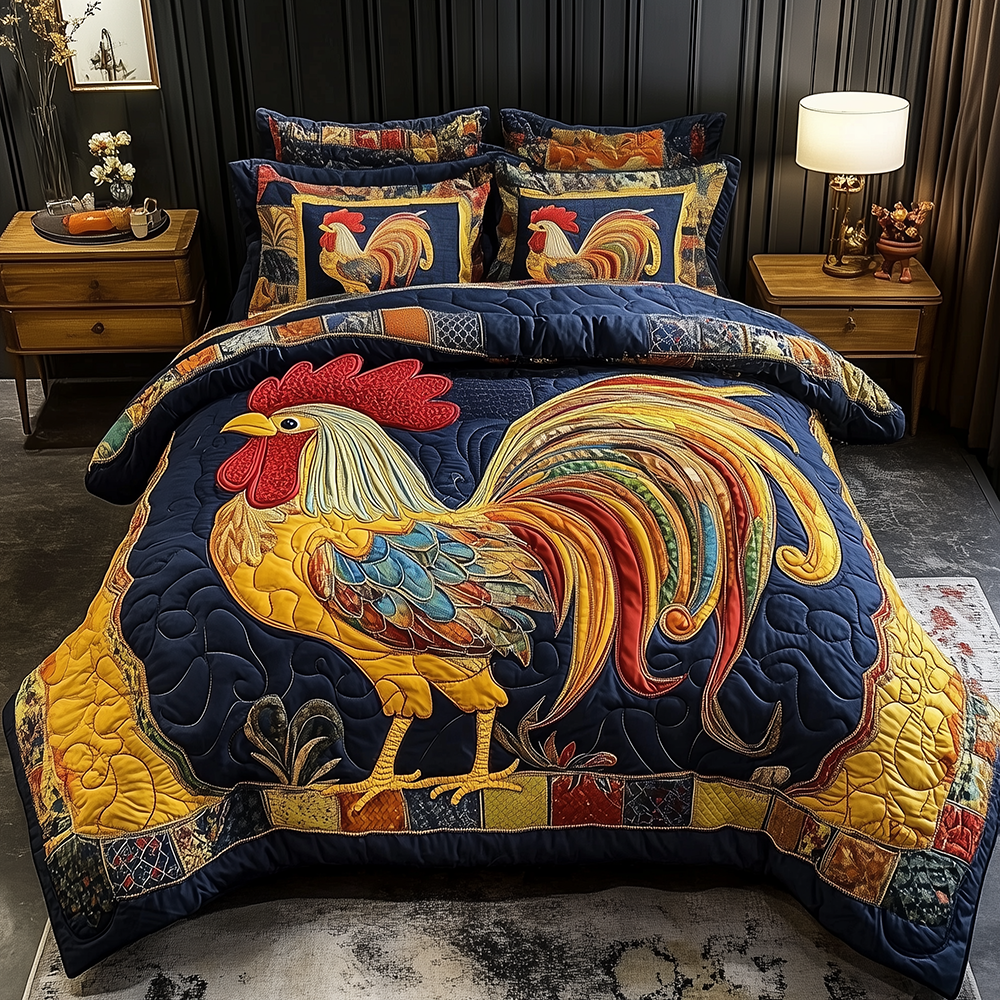 Colorburst Cock Quilted Bedding Set Colorburst Rooster Bedroom Gift For Colorburst Family - Tradiviet