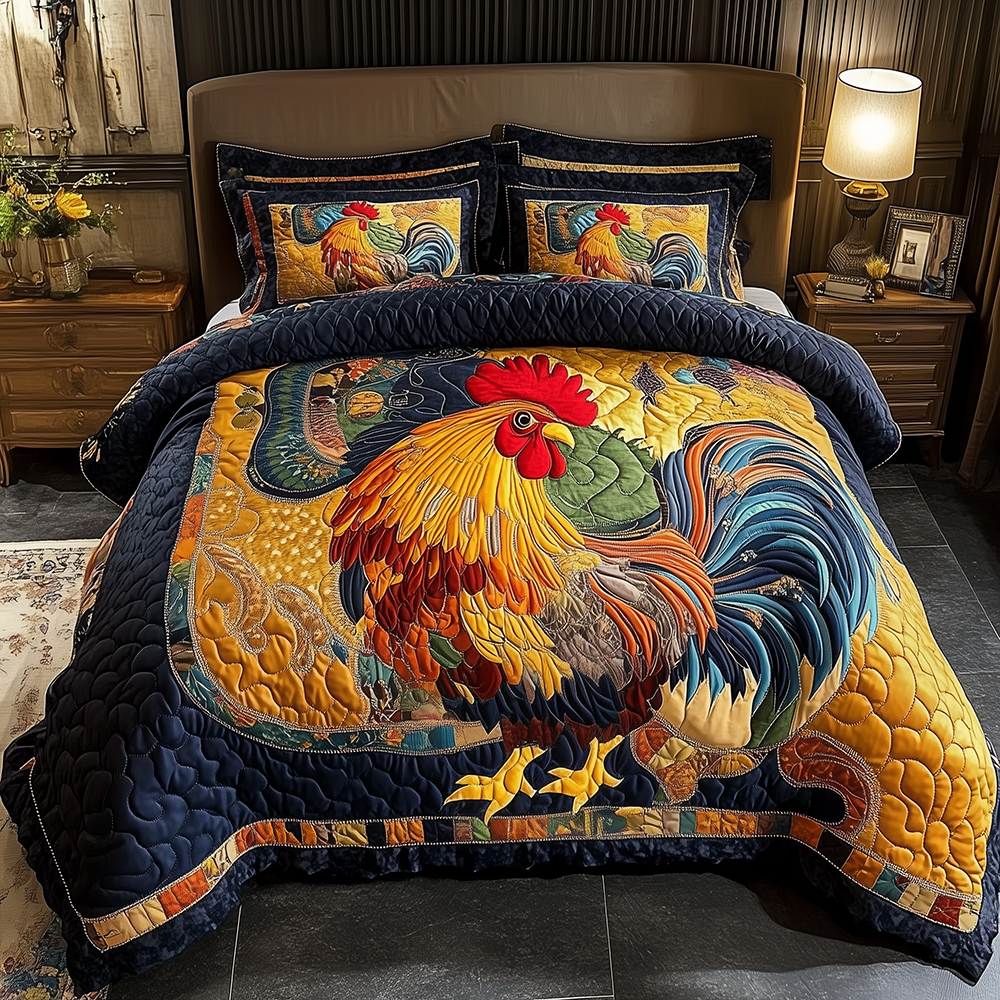 Colorburst Cock Quilted Bedding Set Colorburst Rooster Feature Gift For Cock Family - Tradiviet