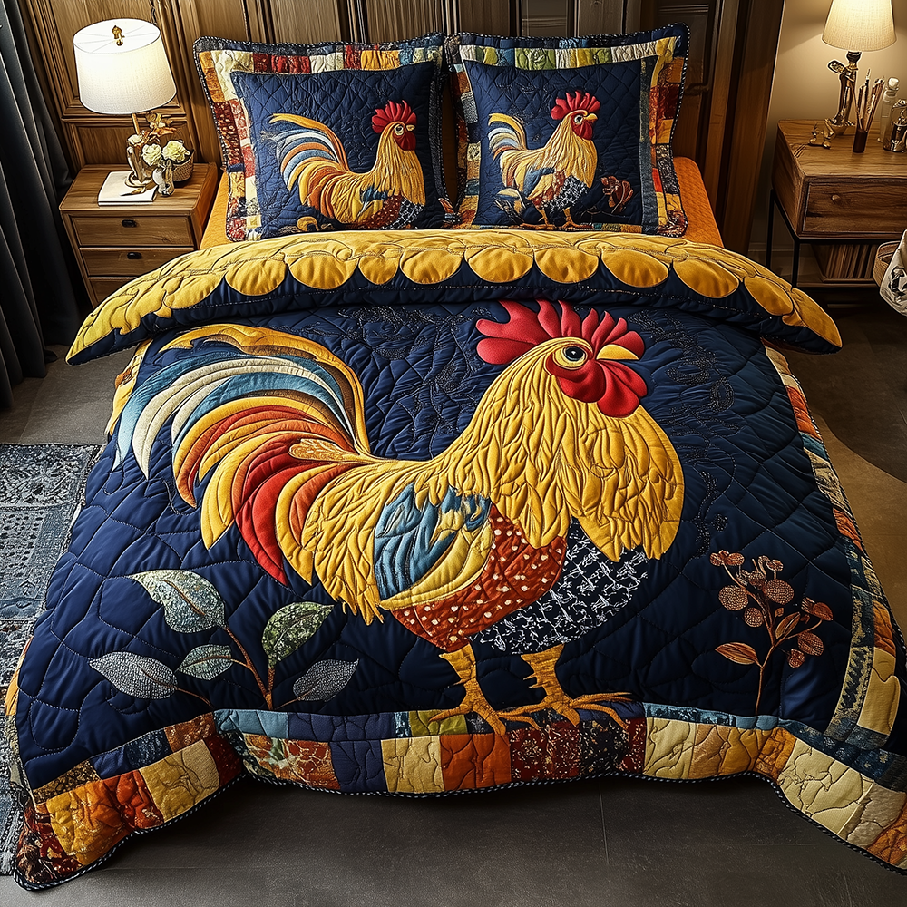 Colorburst Cock Quilted Bedding Set Colorburst Rooster Haven Gift For Cock Friends - Tradiviet