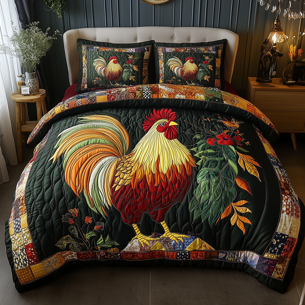 Colorburst Cock Quilted Bedding Set Colorburst Rooster Mountain Gift For Cock Lovers - Tradiviet