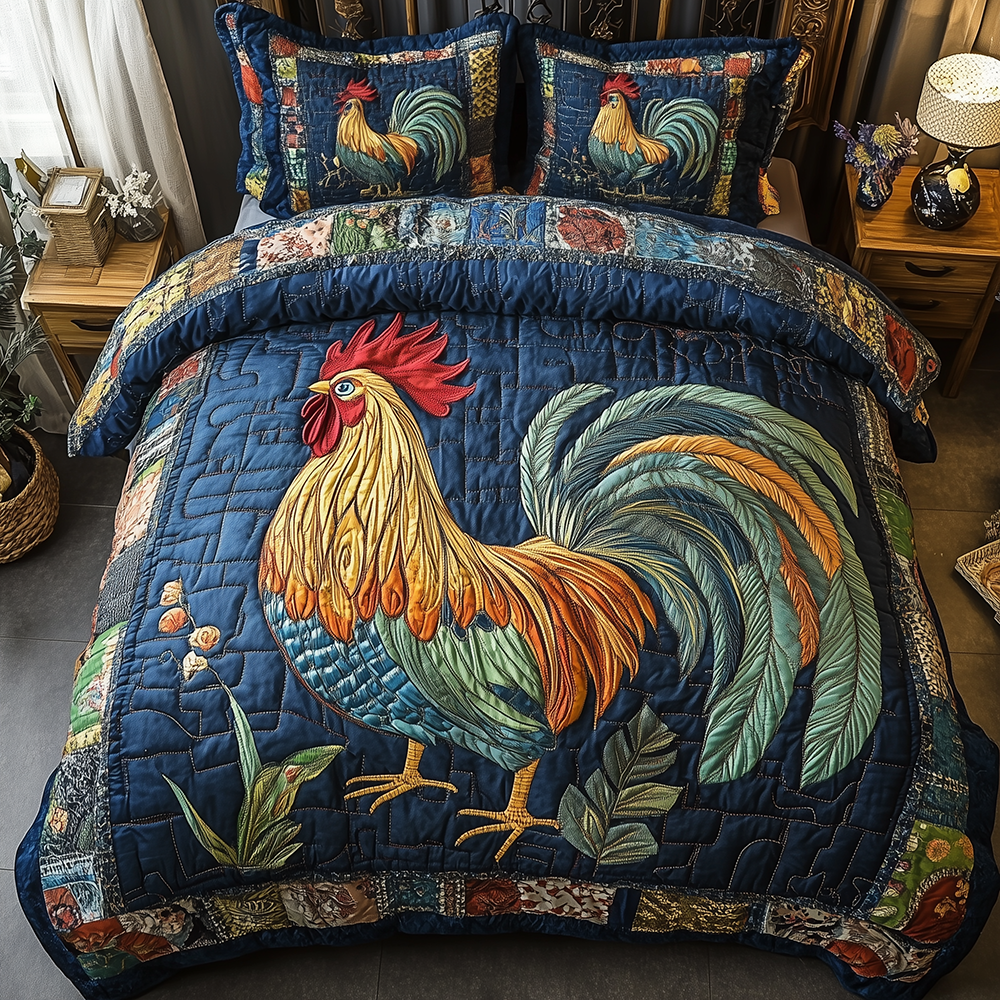 Colorburst Cock Quilted Bedding Set Colorburst Rooster Nest Gift For Colorburst Mom - Tradiviet