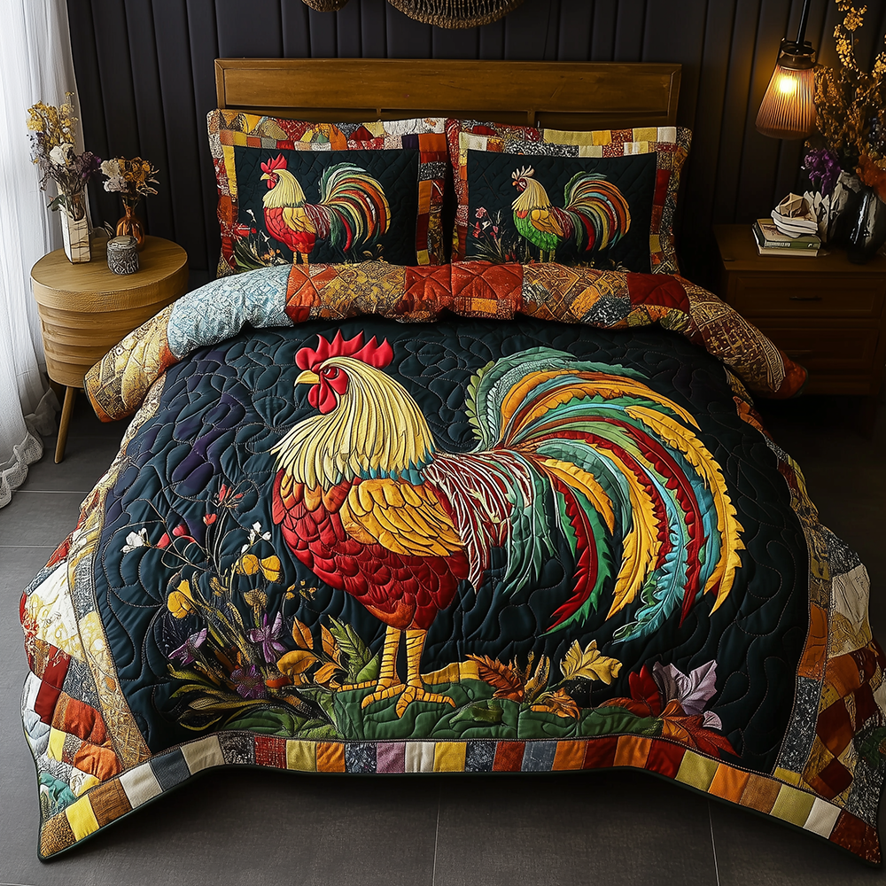 Colorburst Cock Quilted Bedding Set Colorburst Rooster Path Gift For Colorburst Lovers - Tradiviet