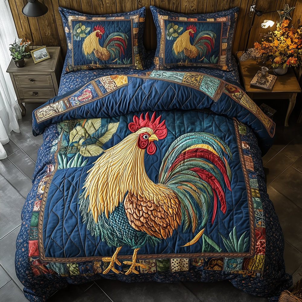 Colorburst Cock Quilted Bedding Set Colorburst Rooster Pattern Gift For Colorburst Friends - Tradiviet