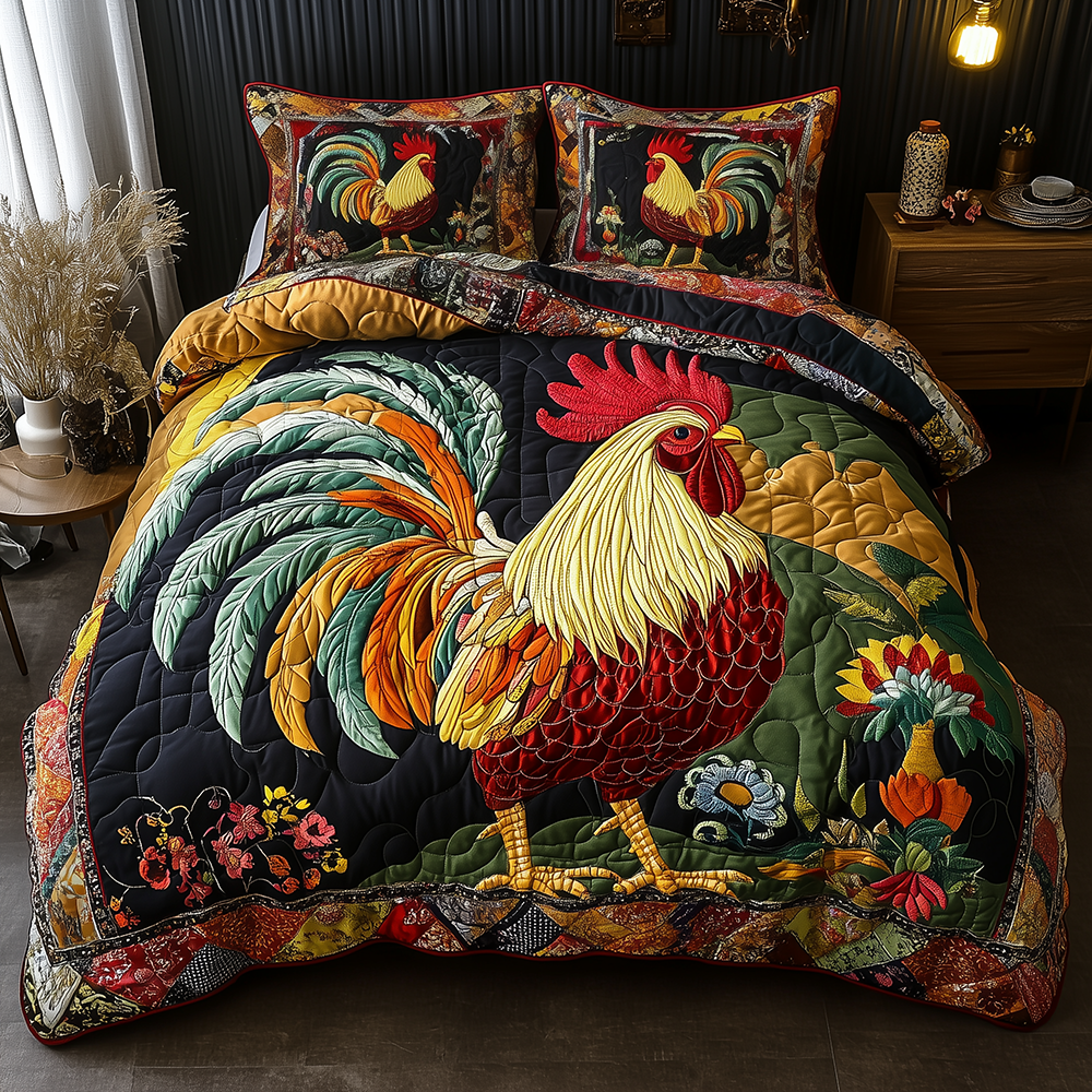 Colorburst Cock Quilted Bedding Set Colorburst Rooster Rustic Gift For Colorburst - Tradiviet
