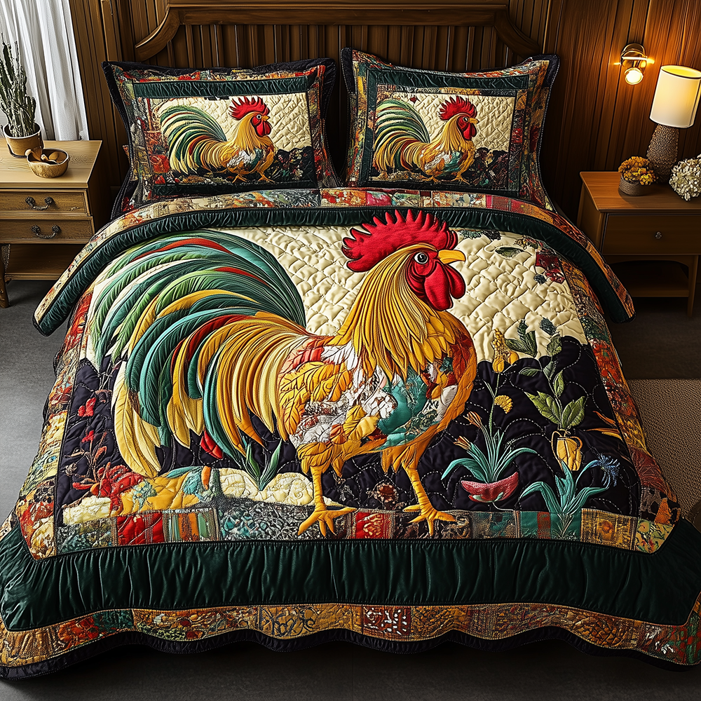 Colorburst Cock Quilted Bedding Set Colorburst Rooster Soft Gift For Cock - Tradiviet