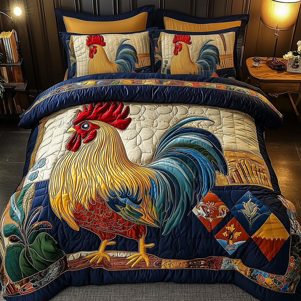Colorburst Cock Quilted Bedding Set Colorburst Rooster Style Gift For Cock Fans - Tradiviet