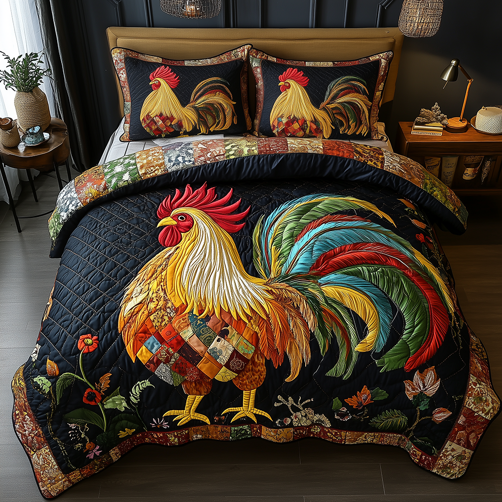 Colorburst Cock Quilted Bedding Set Colorburst Rooster Wildlife Gift For Colorburst Cock - Tradiviet