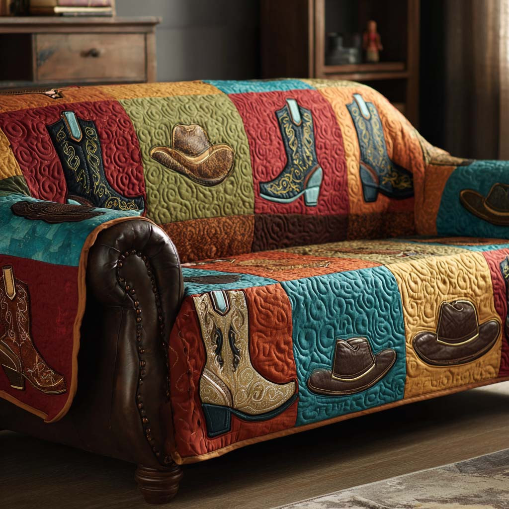 Colorful Boot Row Quilted Sofa Cover Sofa Cover For Couch Christmas Presents For Cowboys - Tradiviet