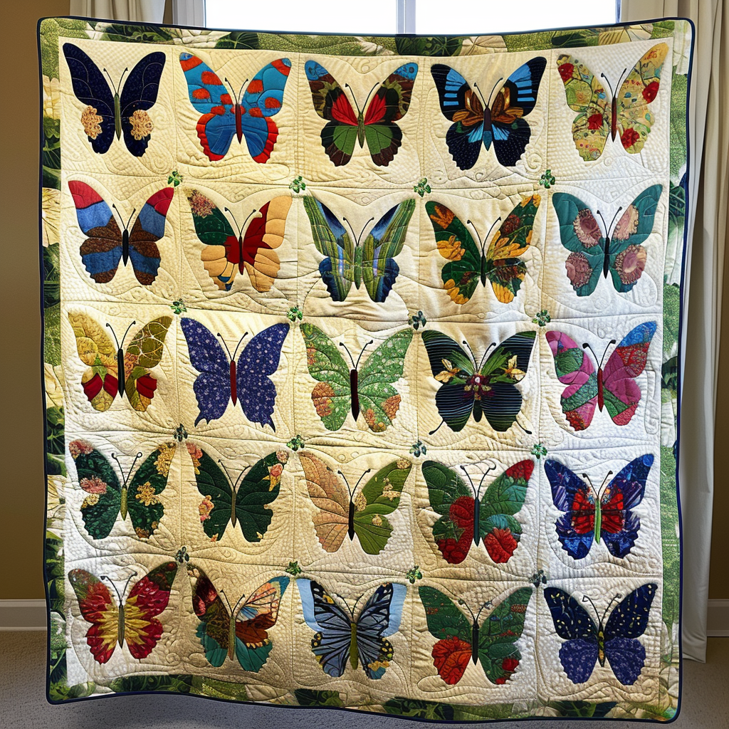 Colorful Butterflies Quilted Blanket 250 Years Of Defending Liberty Patriotic Gifts - Tradiviet