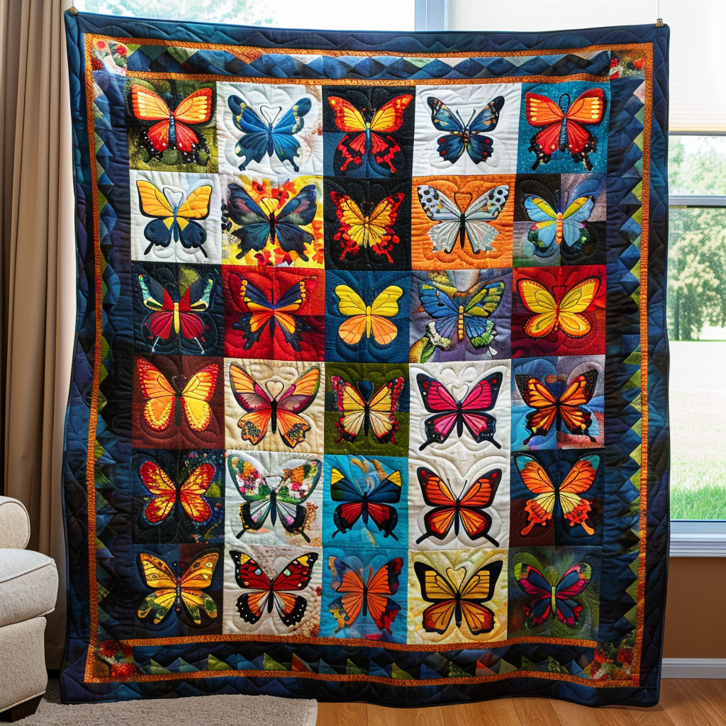 Colorful Butterflies Quilted Blanket 4Th Of July Patriotic Gifts For Him - Tradiviet
