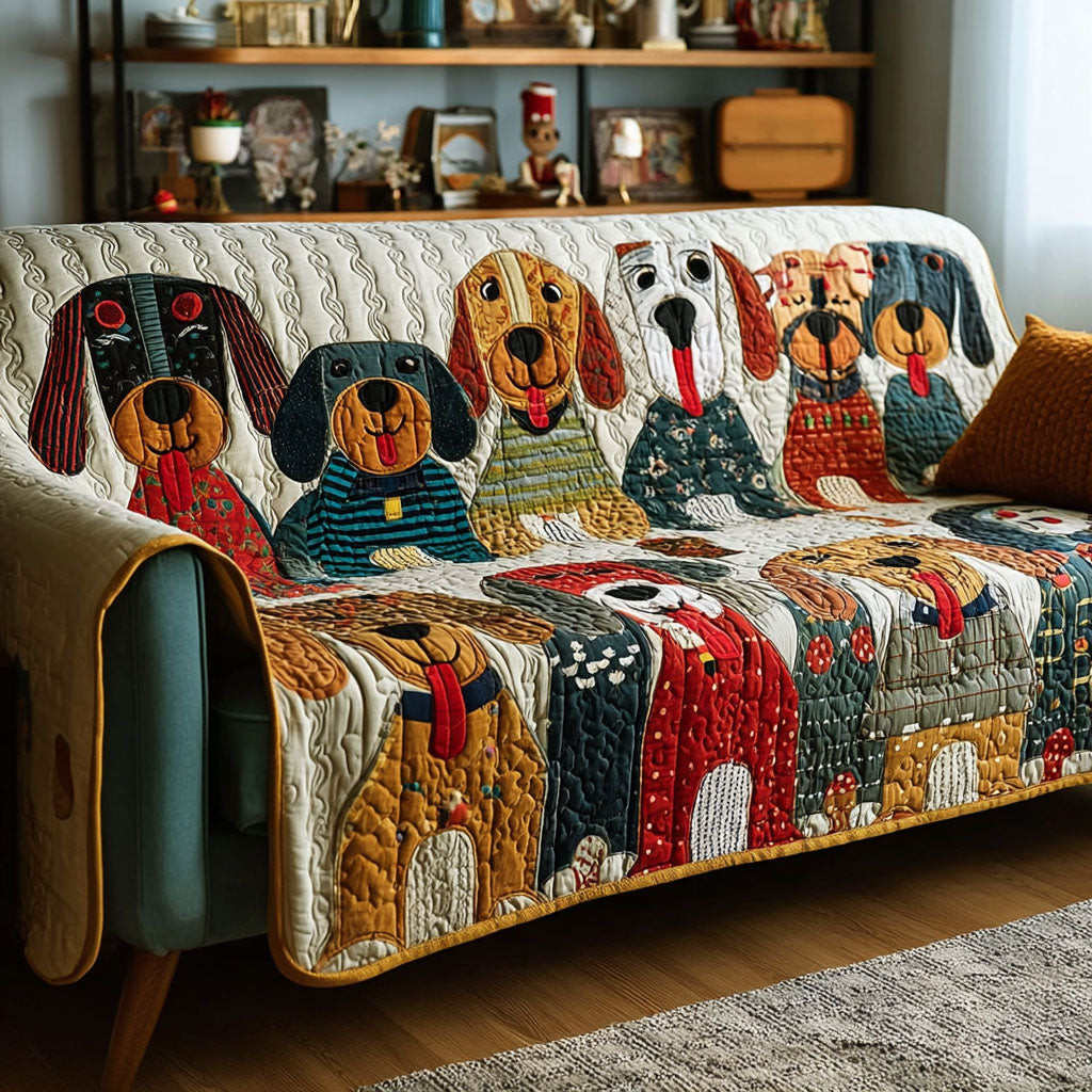 Colorful Canines Quilted Sofa Cover Couch Covers For Couches Dog Presents For Humans - Tradiviet