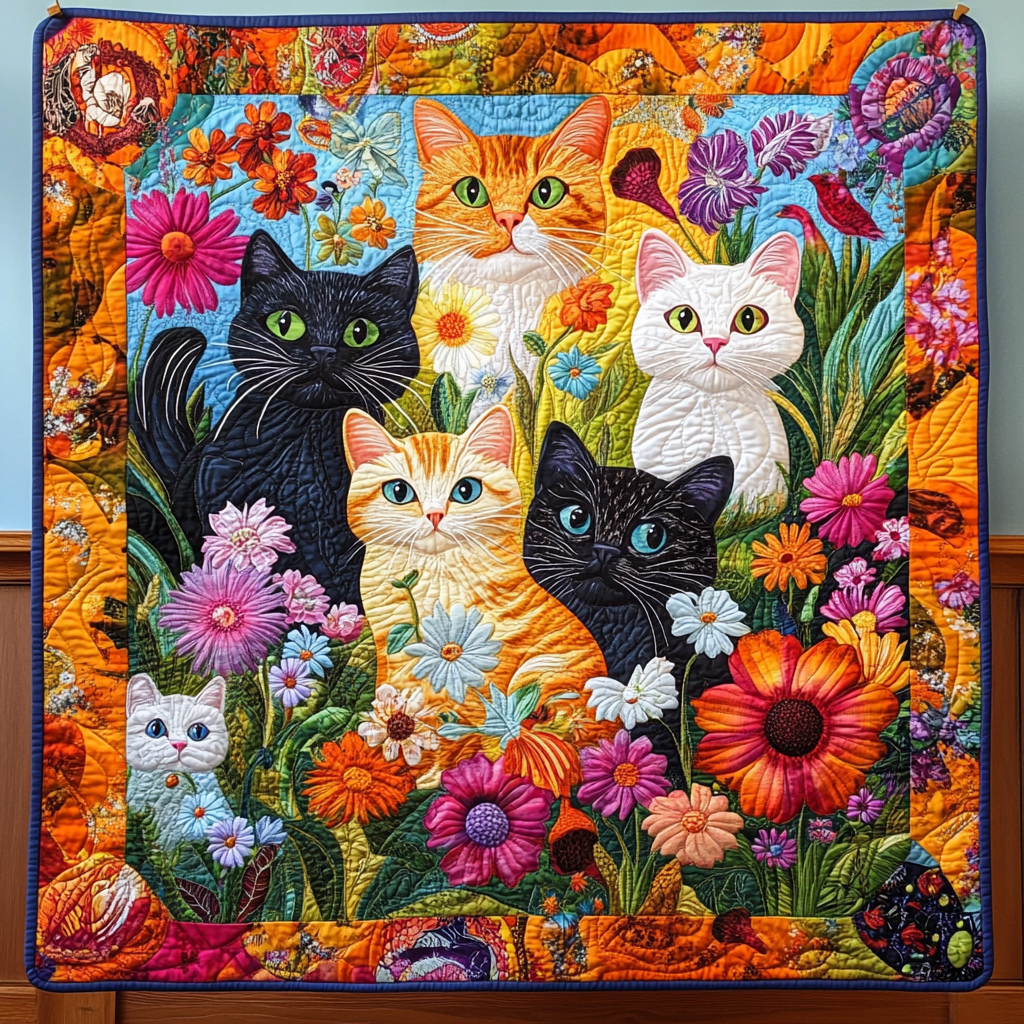 Colorful Cat Peeking Quilted Blanket America's Birthday Patriotic Gifts For Women - Tradiviet