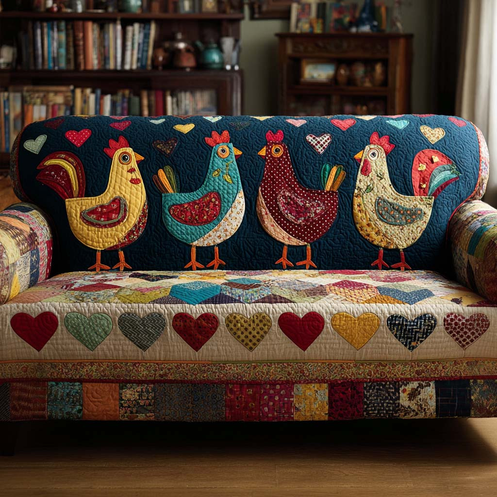 Colorful Chicken Row Quilted Sofa Cover Sofa Couch Slipcover Chicken Novelty Gifts - Tradiviet