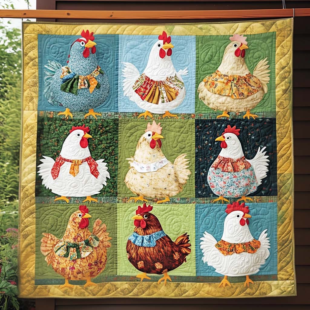 Colorful Chickens Quilted Blanket Cute 4Th Of July Patriotic Presents - Tradiviet