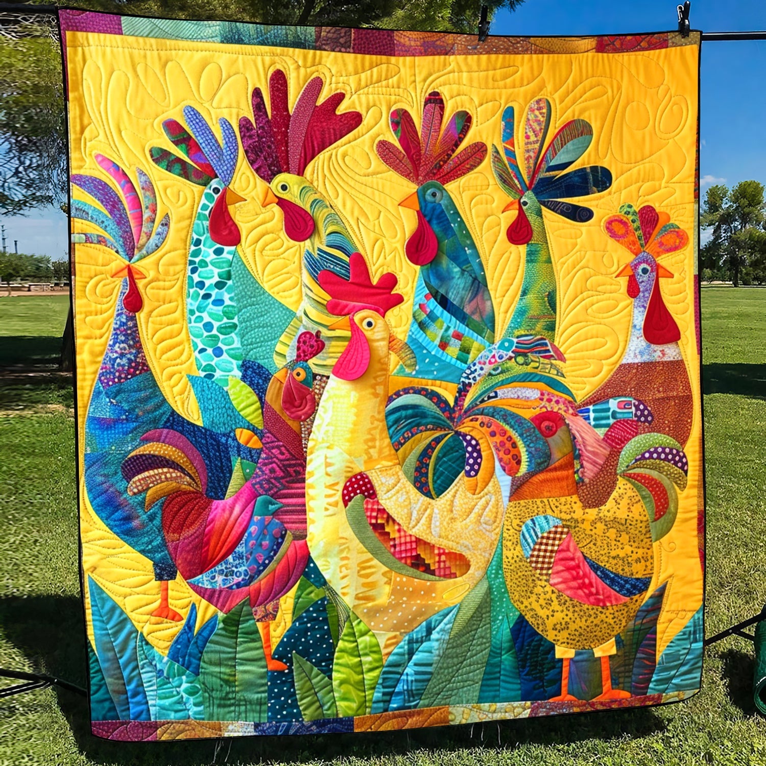 Colorful Cockcrow Quilted Blanket Independence Day 2026 Gift For Veteran Dad - Tradiviet