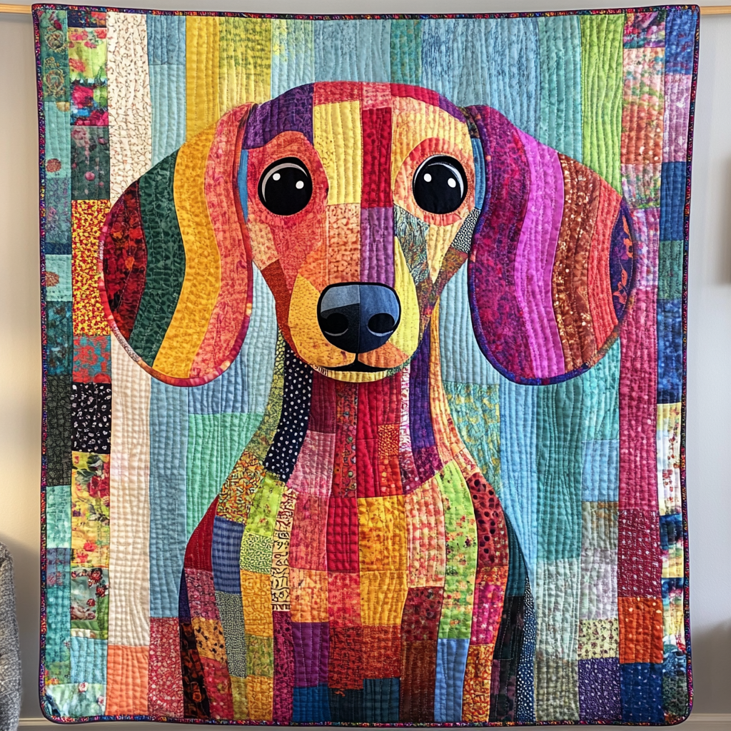 Colorful Dachshund Charm Quilted Blanket July 4 Apparel Gift For Dad - Tradiviet