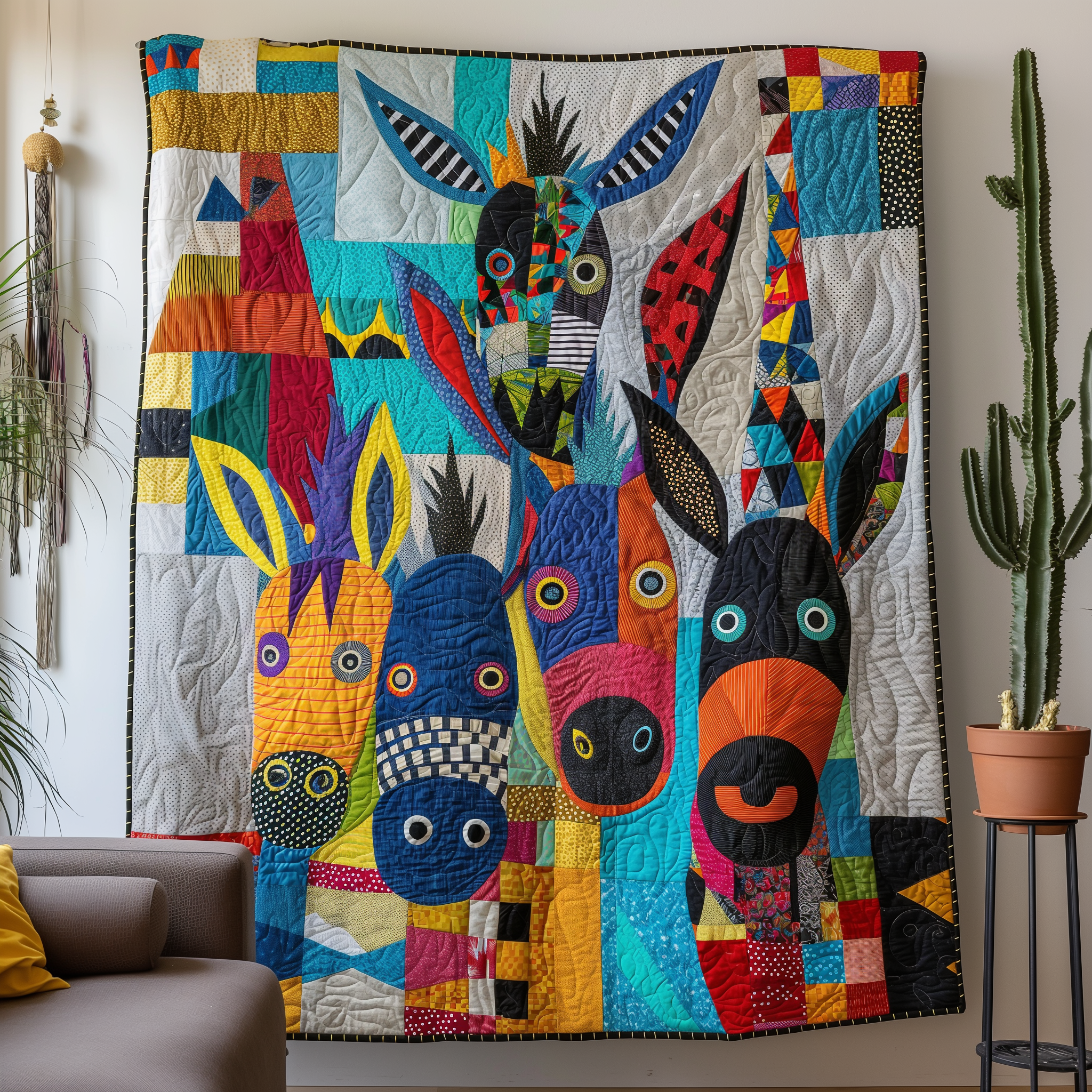Colorful Donkey Delight Quilted Blanket America Patriotic Gift For Grandpa - Tradiviet