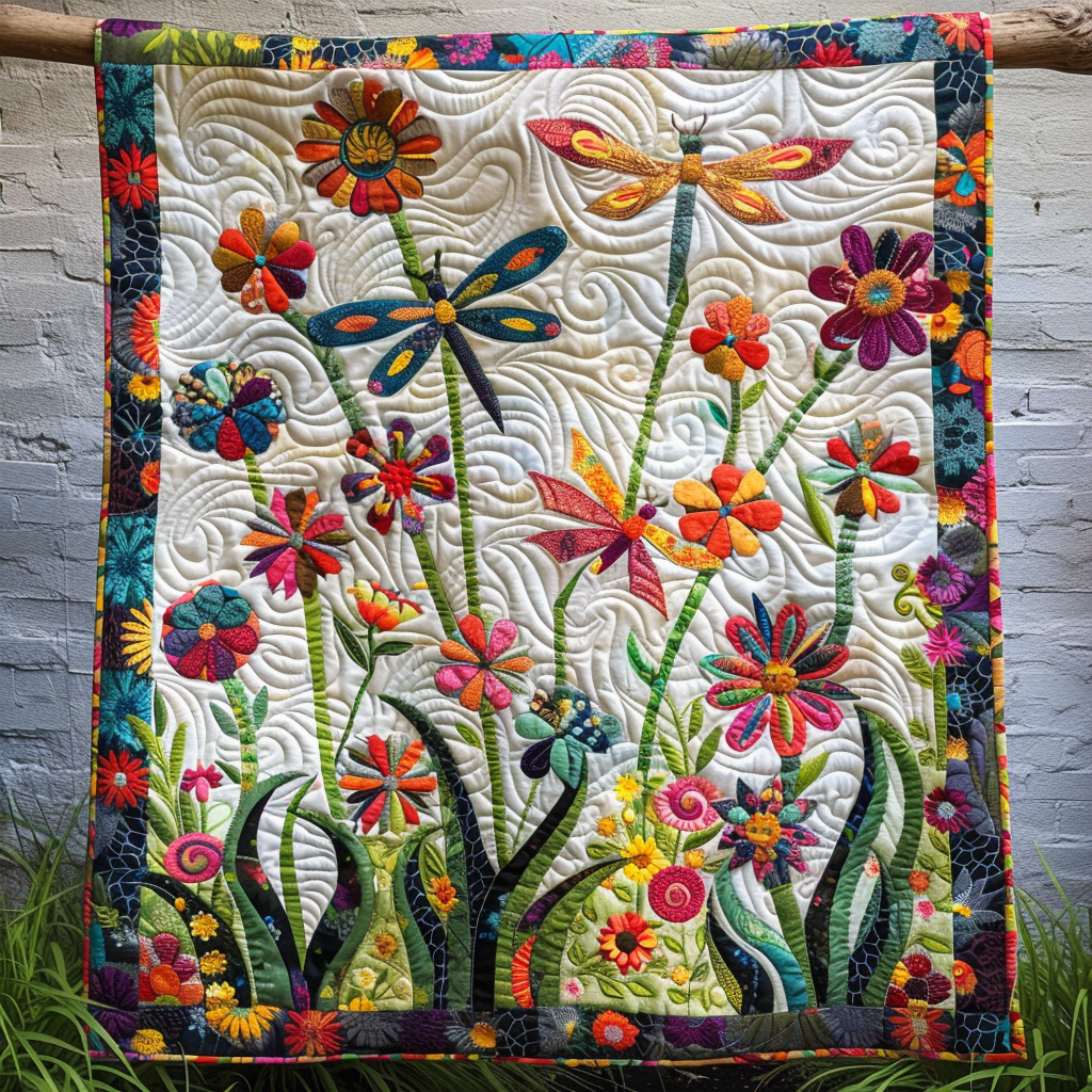 Colorful Dragonfly Mystique Quilted Blanket Semiquincentennial Gift For Wife - Tradiviet