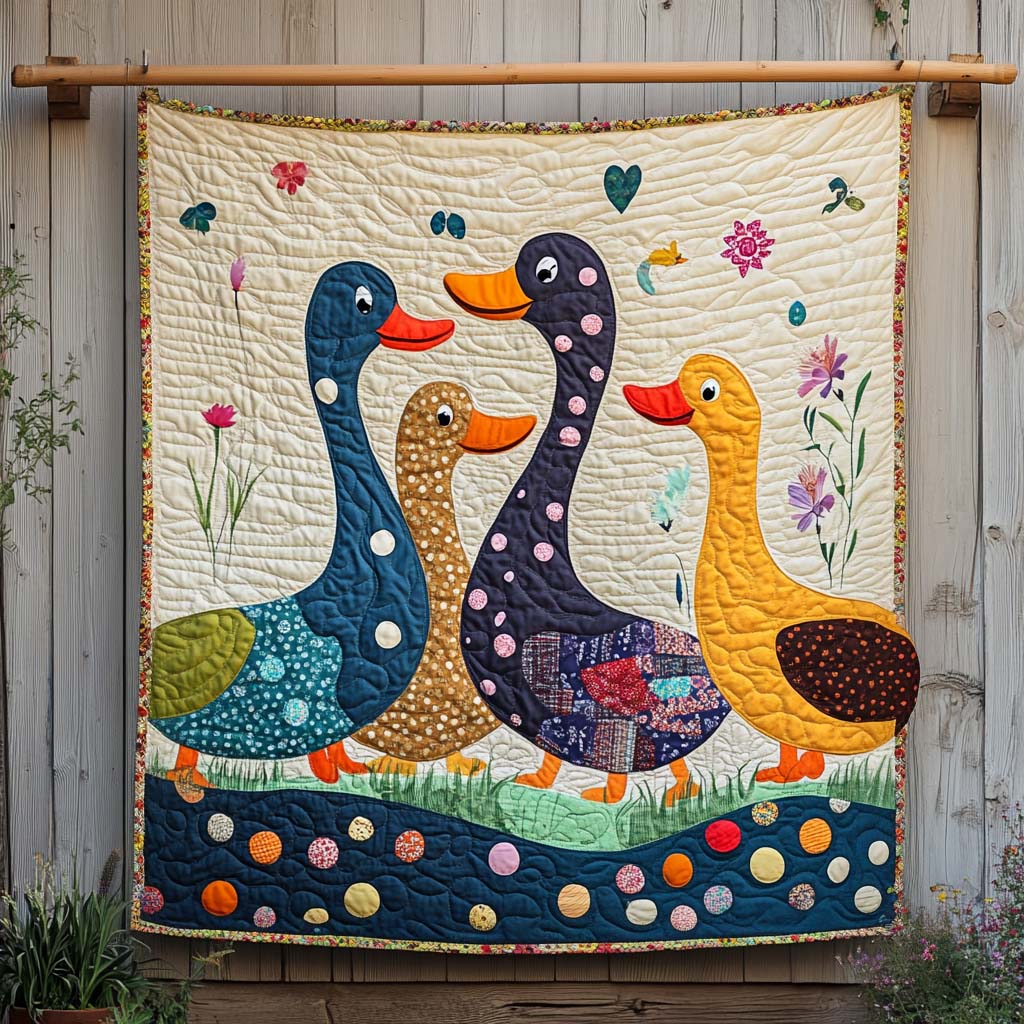 Colorful Ducks Quilted Blanket USA 250 Years Of Defending Liberty Gift For Husband - Tradiviet