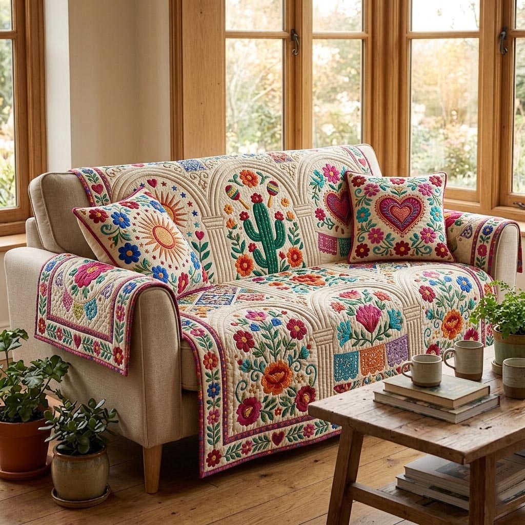 Colorful Fiesta Quilted Sofa Cover Fiesta Home Couch Cover Top Home Decor Gifts - Tradiviet
