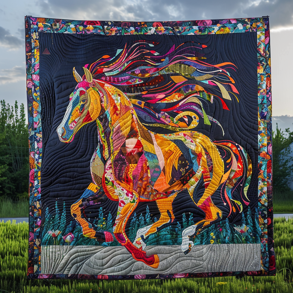 Colorful Galloping Horse Quilted Blanket Celebrate America's 250th Gift For Nana - Tradiviet