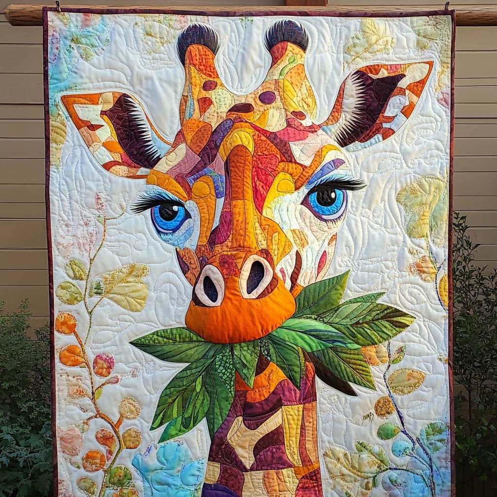 Colorful Giraffe Grazing Quilted Blanket America's 250th Anniversary Gift For Papa - Tradiviet